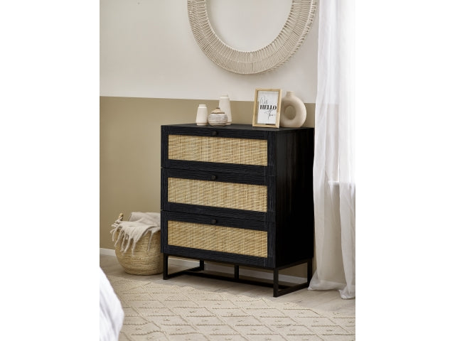 Padstow Black Three Drawer Chest