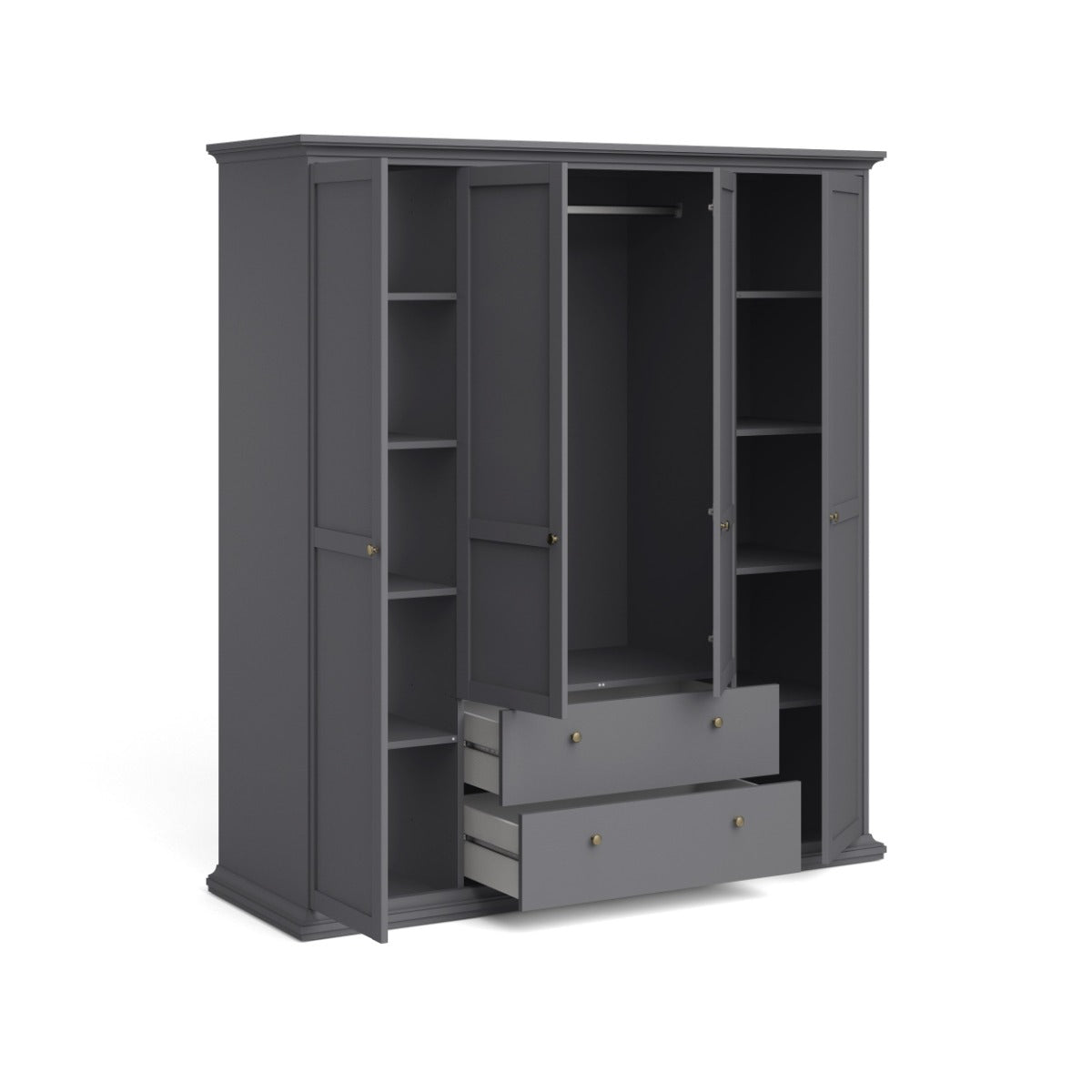 Paris Wardrobe with 4 doors + 2 drawers - Grey