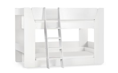 Parsec Bunk Bed - All White with Built-In Shelving and Ladder