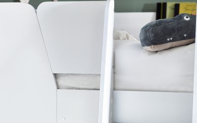 Parsec Bunk Bed - All White with Built-In Shelving and Ladder