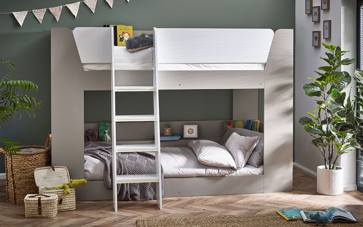 Parsec Bunk Bed in Taupe & White | Modern Children's Bunk Bed with Safety Features & Versatile Design