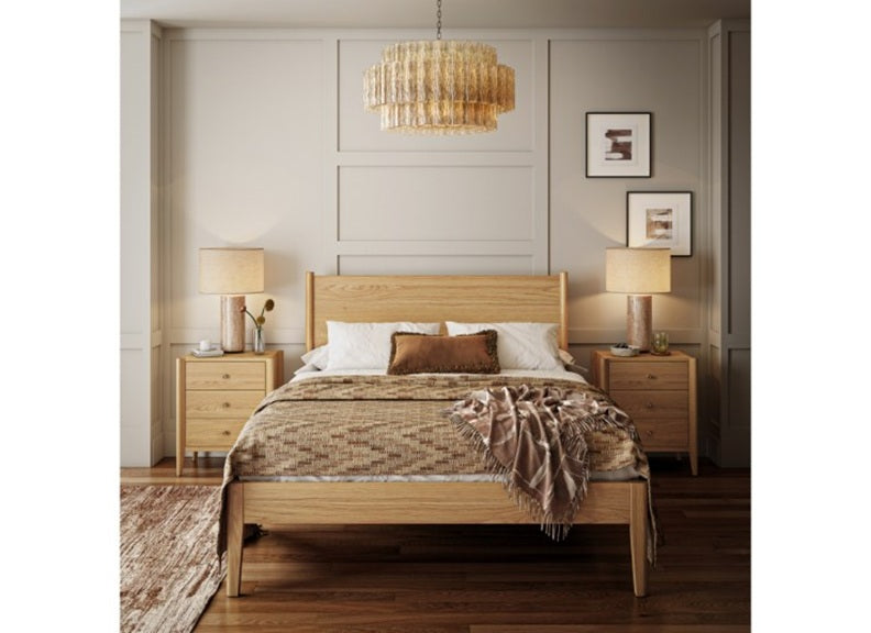 Paris Natural Bed Frame with Tapered Legs – Stylish Modern Oak Finished Bedroom Furniture