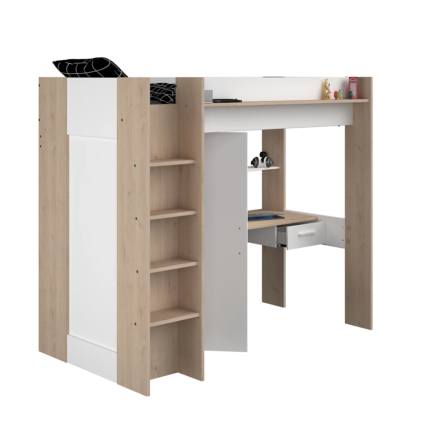 Heavy High Sleeper – White & Oak with Integrated Desk