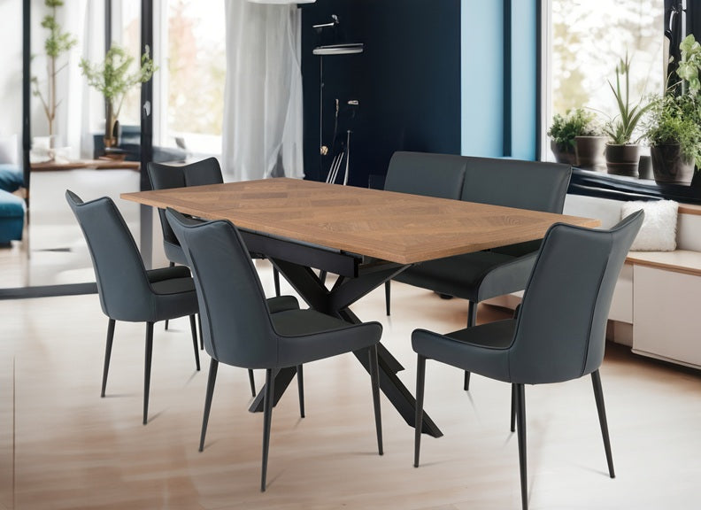 Payton Extending Dining Table With Maisy PU Chairs/Benches