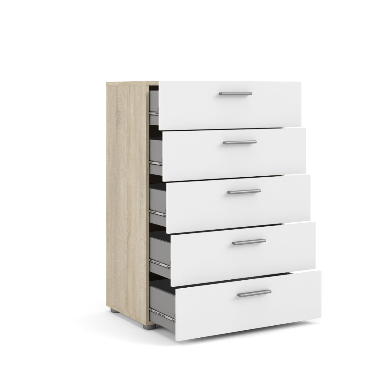 Pepe 5 Drawer Chest - Oak with White High Gloss