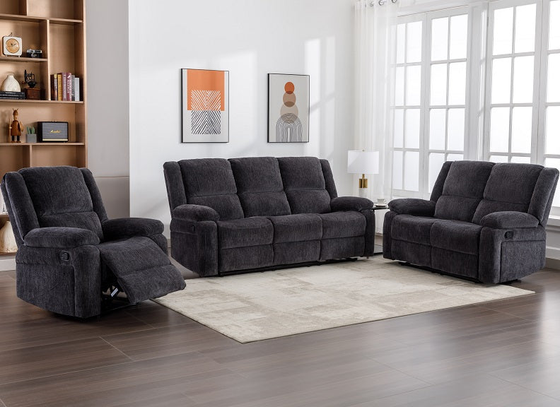 Perth Charcoal Fabric 3RR+2RR+R Sofas