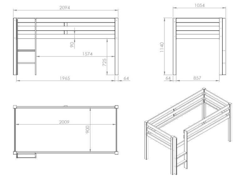 Pino Mid-Sleeper Only - dimensions
