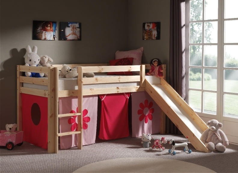 Pino Natural Mid-Sleeper Pink Flower Curtain W/Slide Room