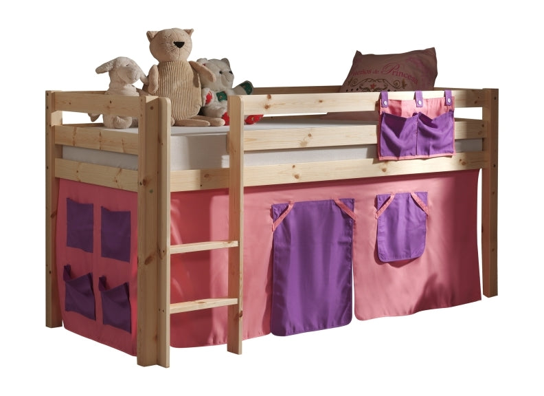 Pino Natural Wood Mid-Sleeper W/Optional Curtain & Slide