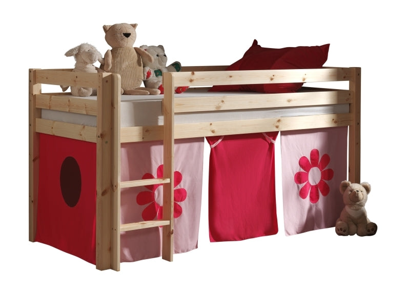 Pino Natural Wood Mid-Sleeper W/Optional Curtain & Slide