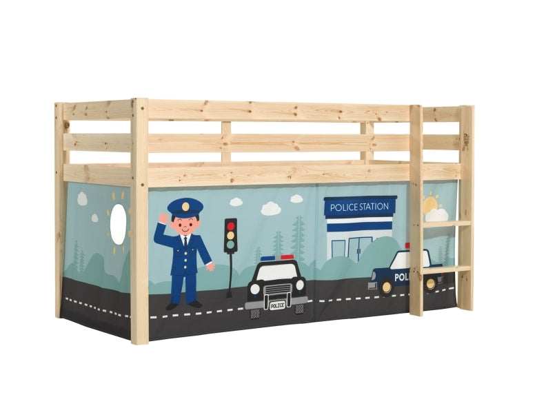 Pino Natural Wood Mid-Sleeper W/Optional Curtain & Slide