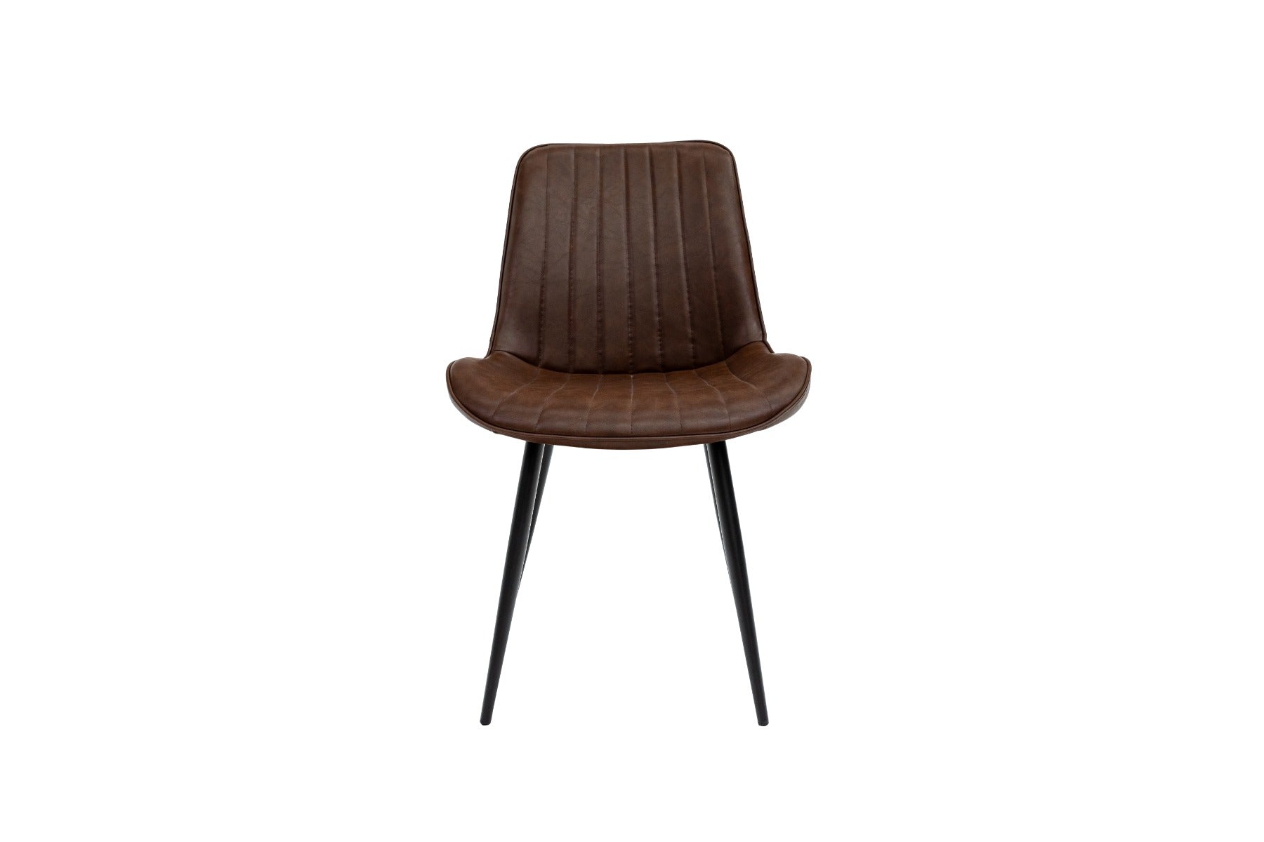 Pomona Antique Tan Faux Leather Dining Chair – Curved Design with Black Powder-Coated Legs