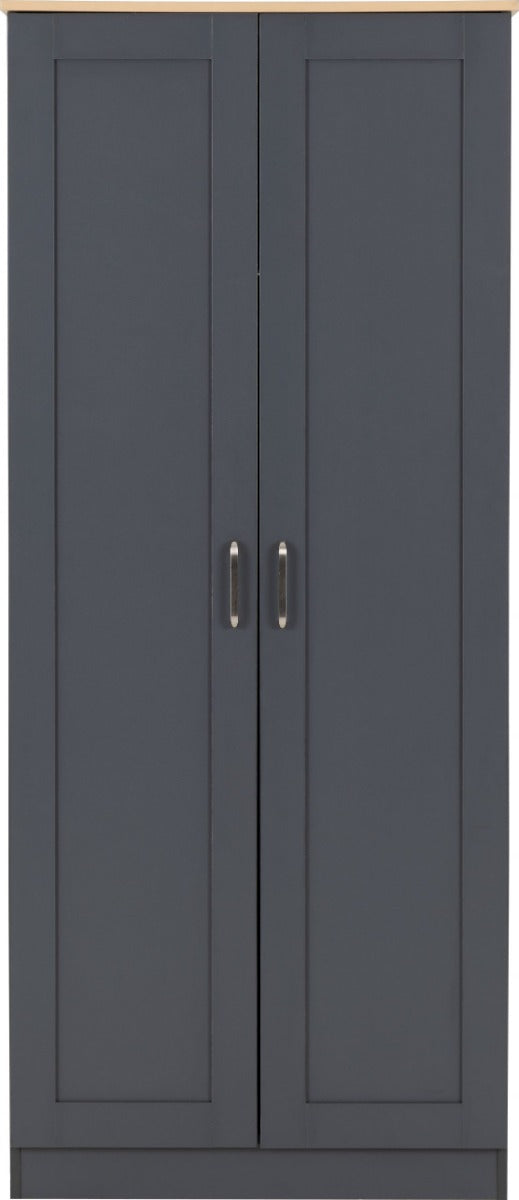 Portland 2 Door Wardrobe Grey/Oak Effect