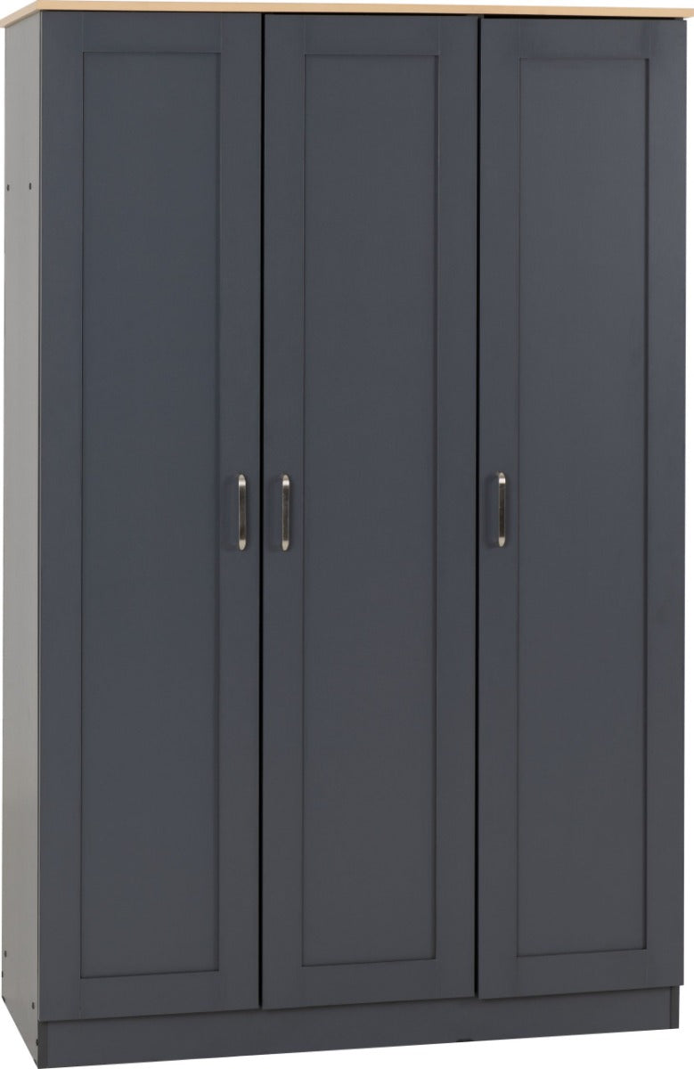 Portland Grey/Oak Effect 3 Door Wardrobe