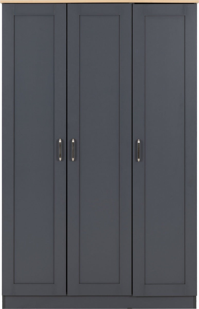 Portland Grey/Oak Effect 3 Door Wardrobe