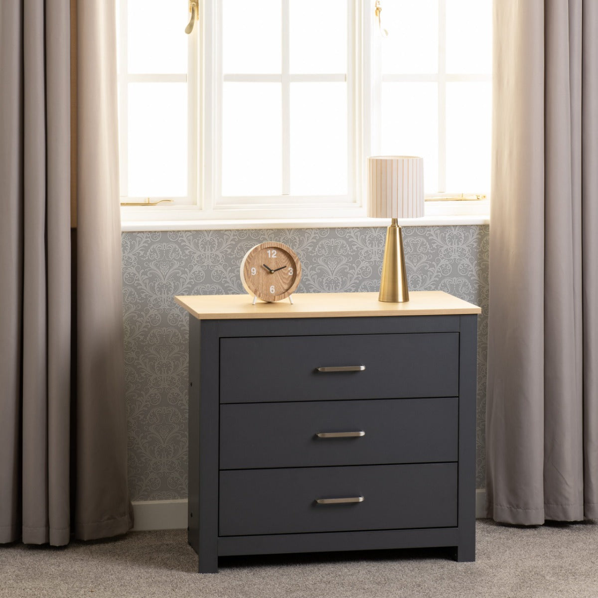 Portland 3 Drawer Chest Grey/Oak Effect