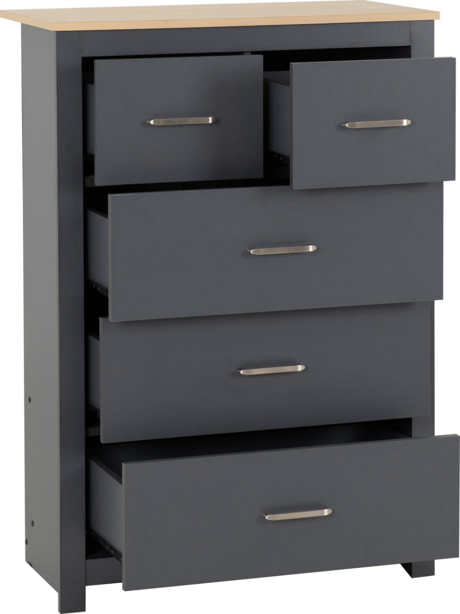 Portland 3+2 Drawer Chest Grey/Oak Effect