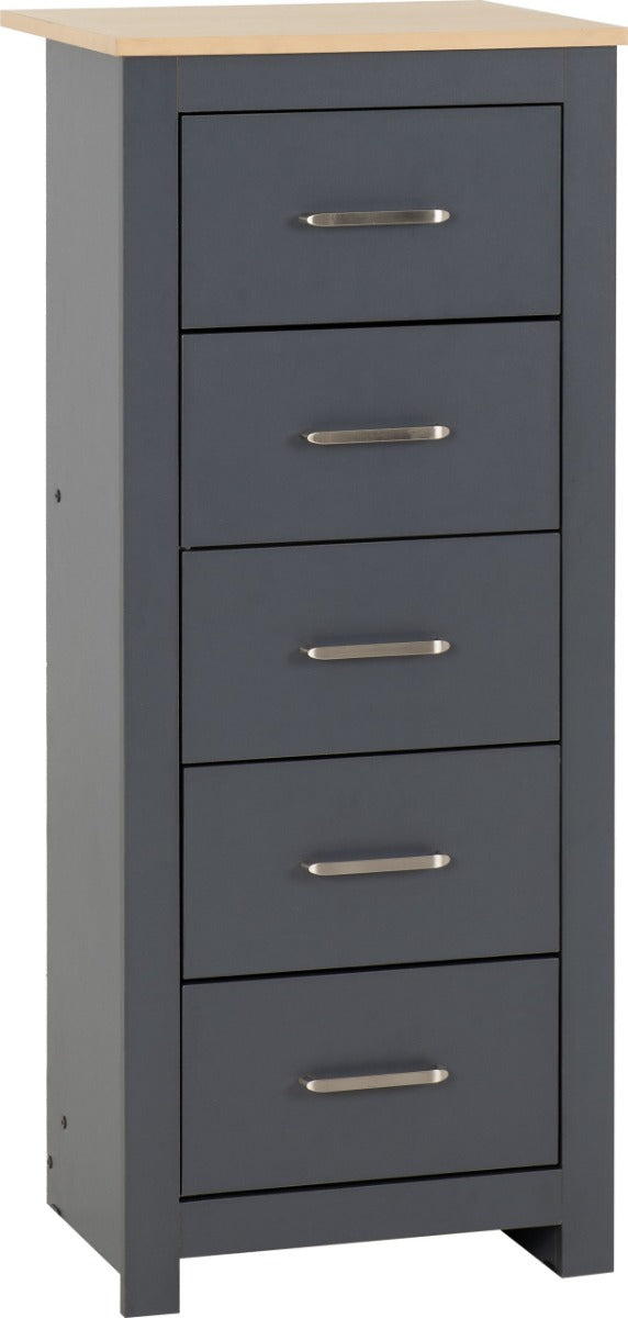 Portland 5 Drawer Narrow Chest Grey/Oak Effect