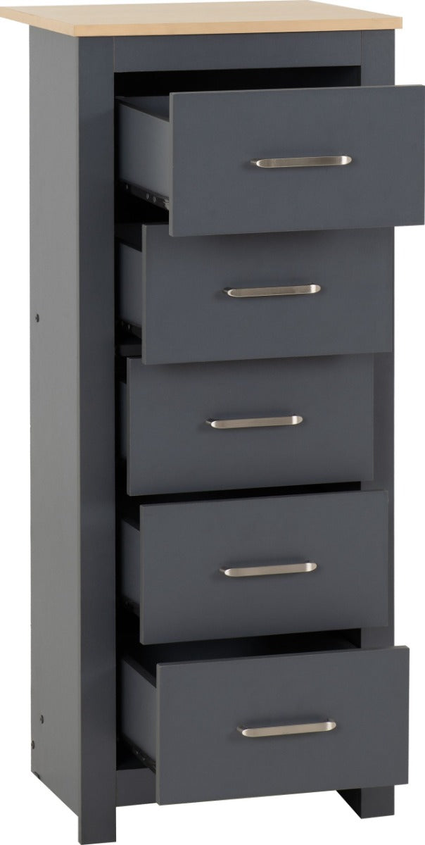 Portland 5 Drawer Narrow Chest Grey/Oak Effect