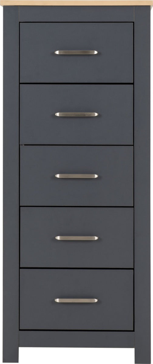 Portland 5 Drawer Narrow Chest Grey/Oak Effect