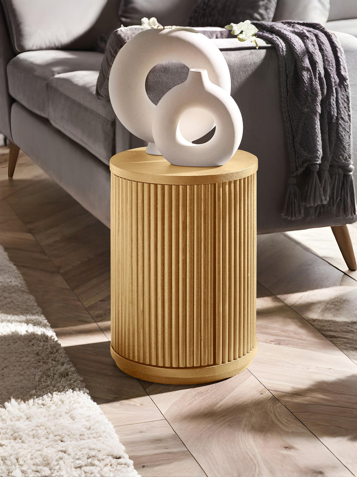 Louis Light Oak Effect Fluted Side Table with Storage (oos)