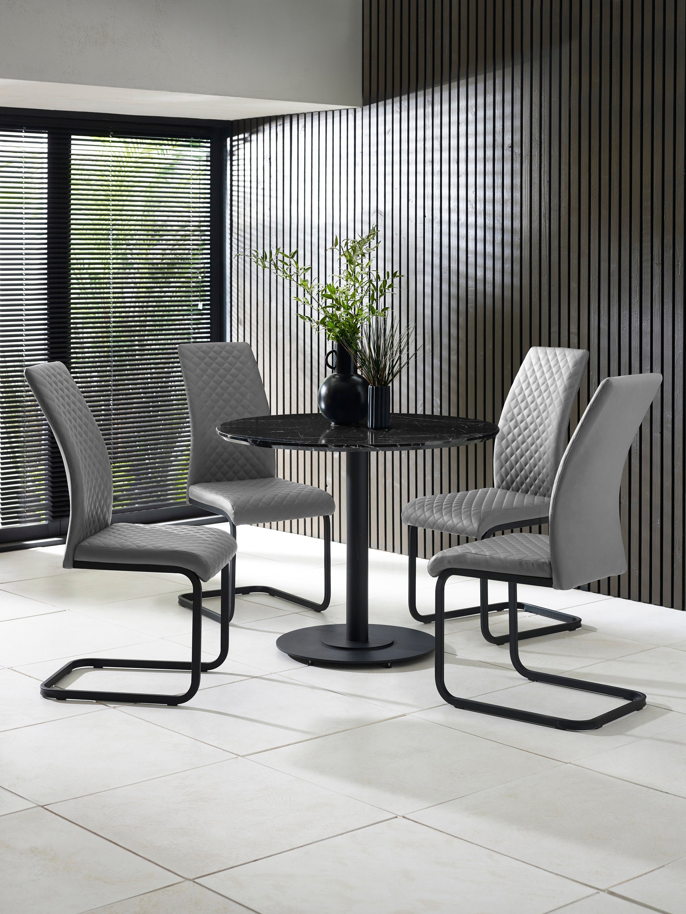 Set of 4 Xavier Grey Upholstered Cantilever Dining Chairs