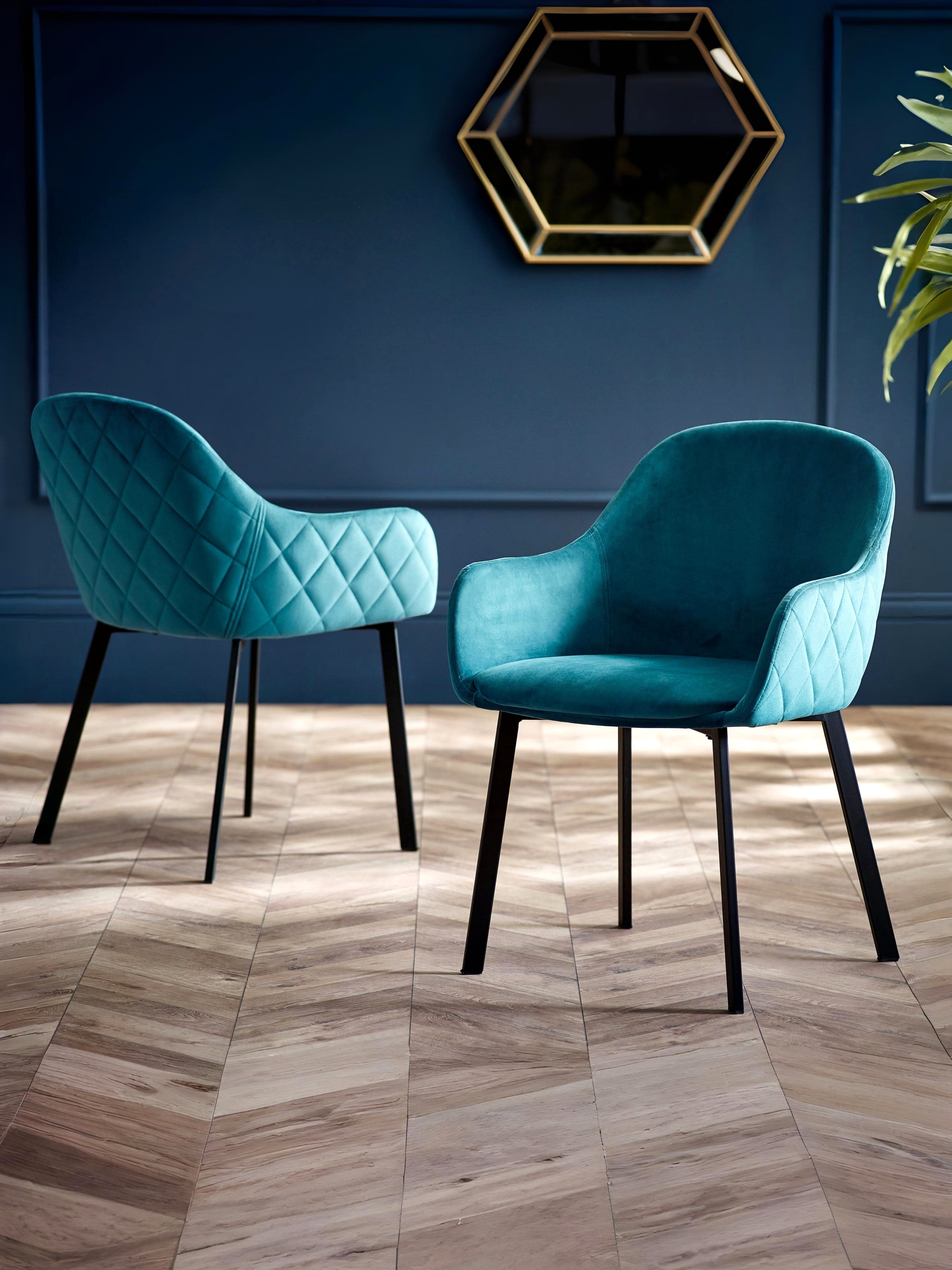 Set Of 2 Lima Dining Chairs - Teal Velvet