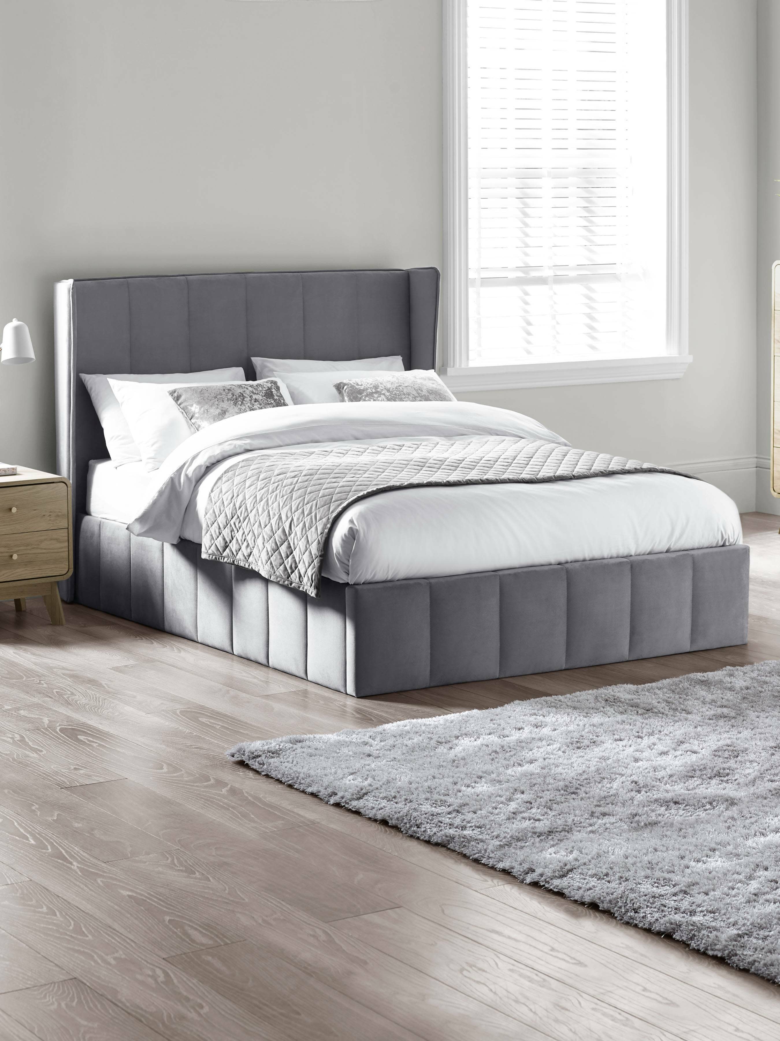 Katie Grey Velvet Upholstered 135cm Double Ottoman Storage Bed