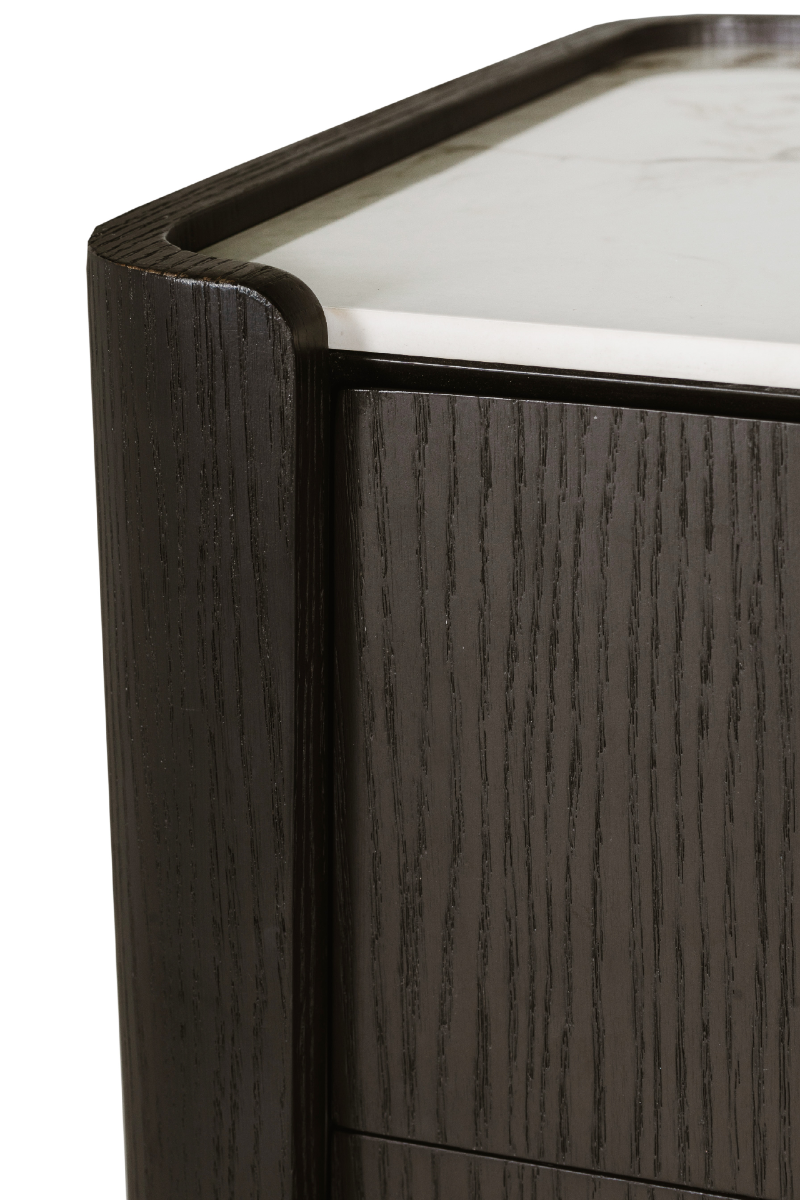 Rhodes Tall 5 Drawer Chest of Drawers in Ebony – Luxury Tall Chest with Sintered Stone Top and Copper Handles