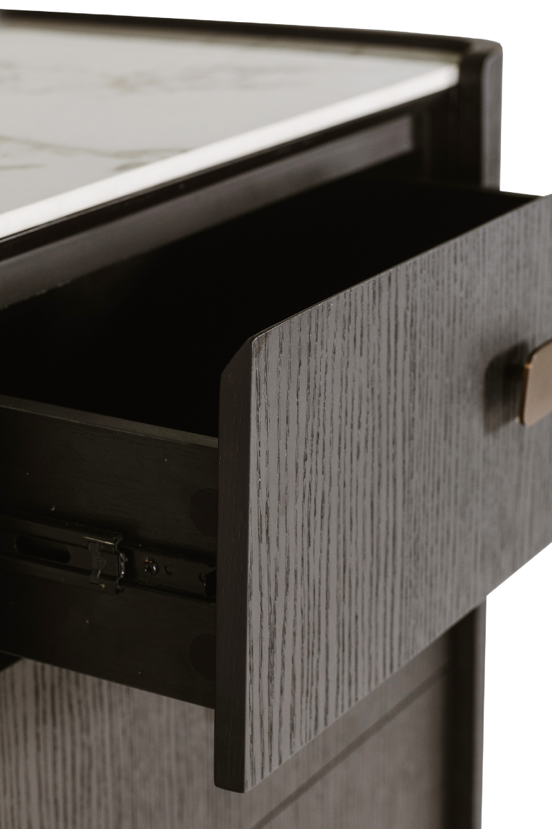 Rhodes Tall 5 Drawer Chest of Drawers in Ebony – Luxury Tall Chest with Sintered Stone Top and Copper Handles