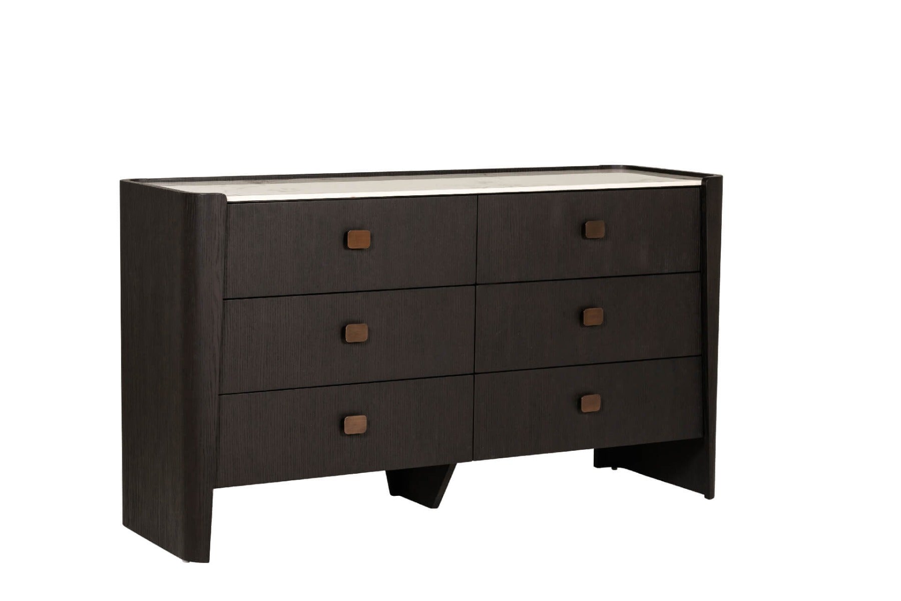 Rhodes 6 Drawer Chest of Drawers in Ebony – Luxury Dressing Chest with Sintered Stone Top and Copper Handles