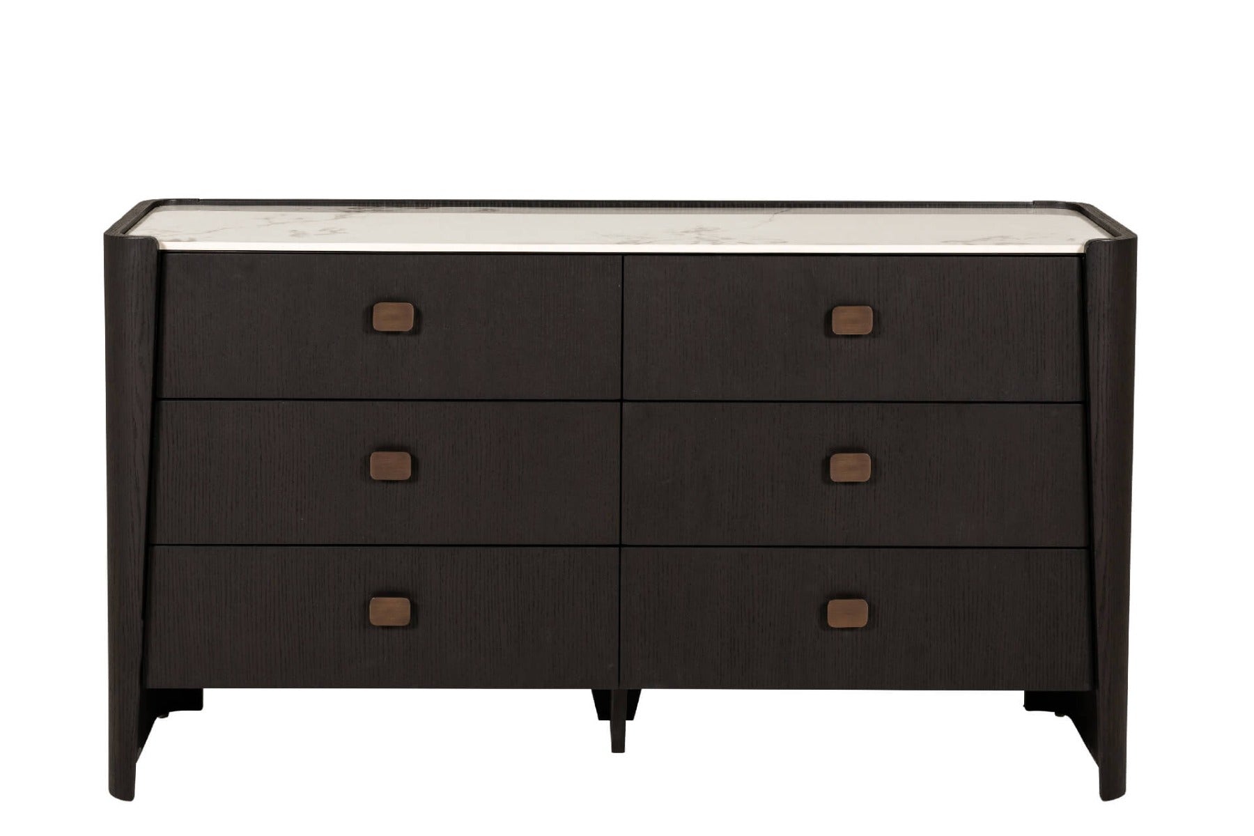 Rhodes 6 Drawer Chest of Drawers in Ebony – Luxury Dressing Chest with Sintered Stone Top and Copper Handles