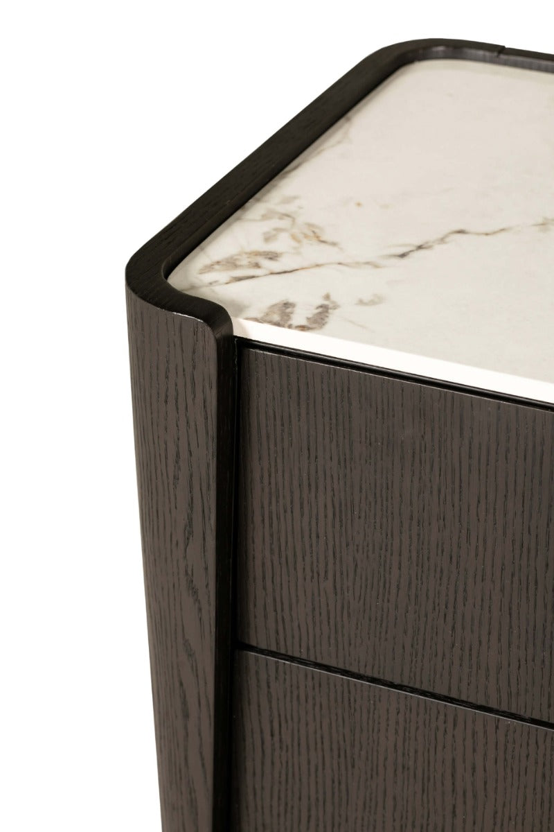 Rhodes 6 Drawer Chest of Drawers in Ebony – Luxury Dressing Chest with Sintered Stone Top and Copper Handles