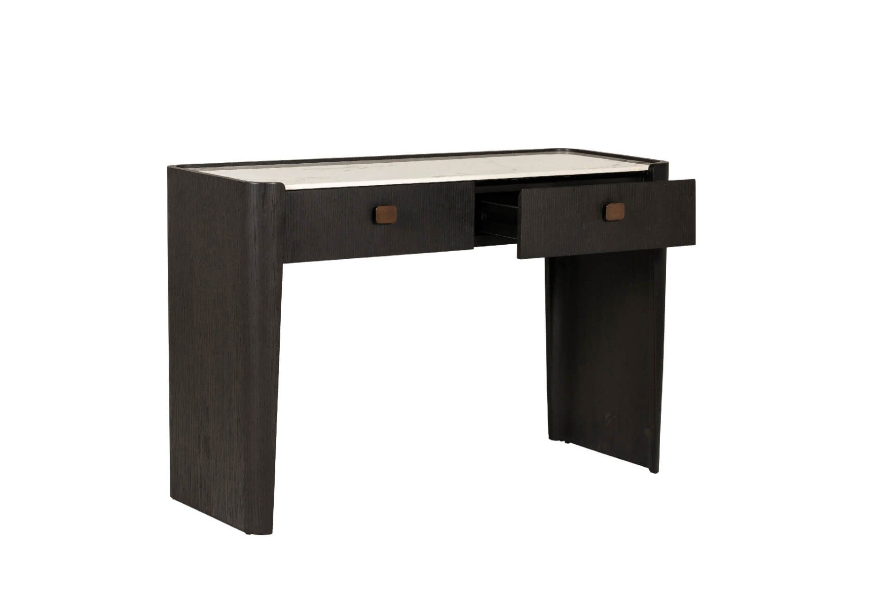 Rhodes 2 Drawer Dressing Table in Ebony – Luxury Dressing Table with Sintered Stone Top and Copper Handles