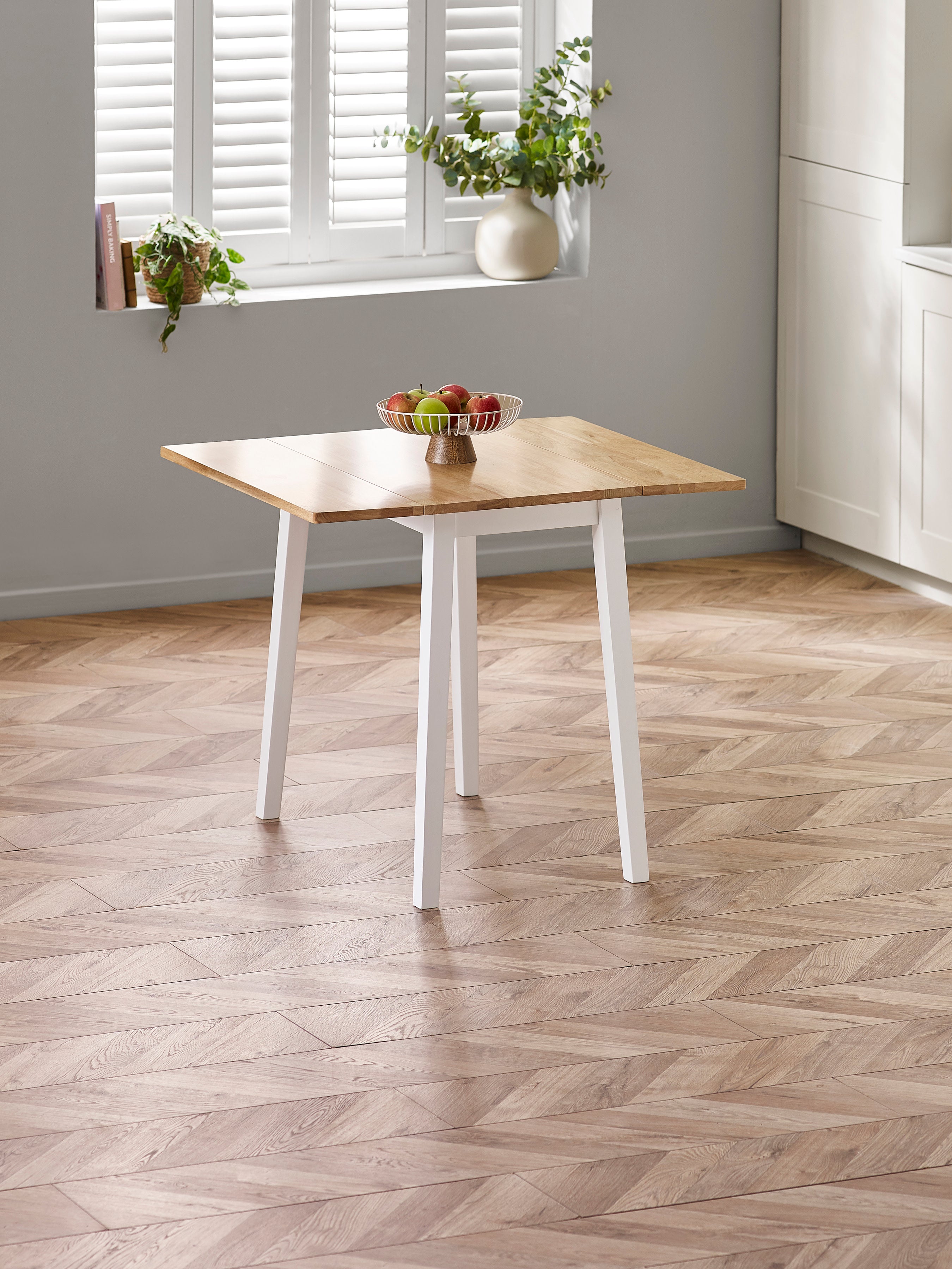 Linwood White and Oak 75cm Drop Leaf Square Extending Dining Table