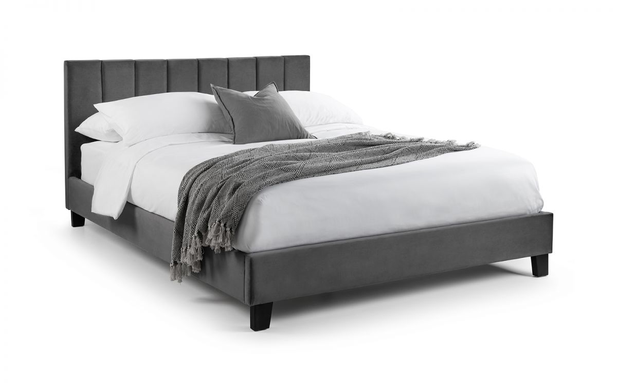 Rosa Velvet Bed In A Box 135cm - Grey | Stylish Fluted Headboard