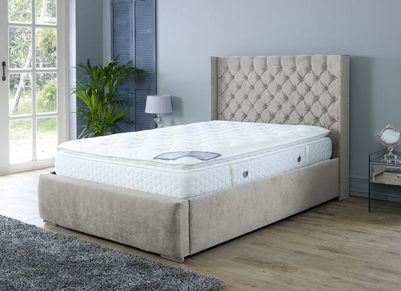 Rosalyn Velvet Bedframe – Upholstered in Naples Fabric with Optional Ottoman Storage