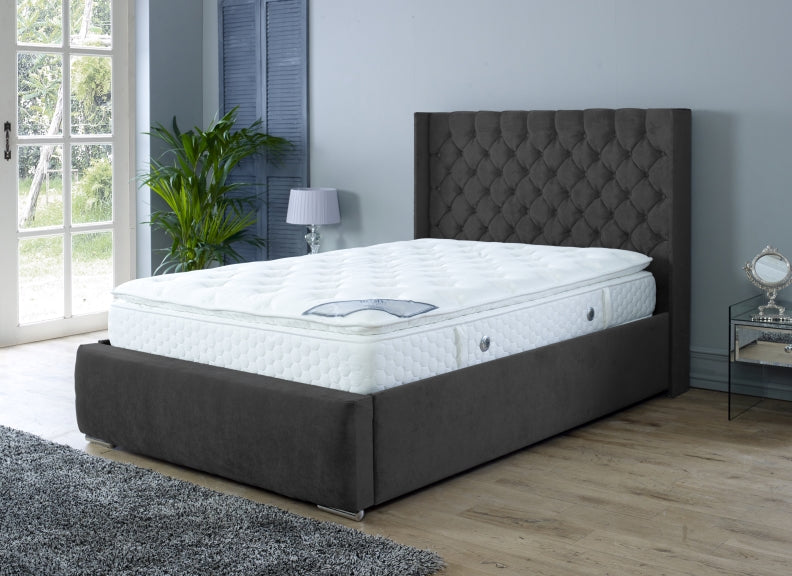 Rosalyn Velvet Bedframe – Upholstered in Naples Fabric with Optional Ottoman Storage