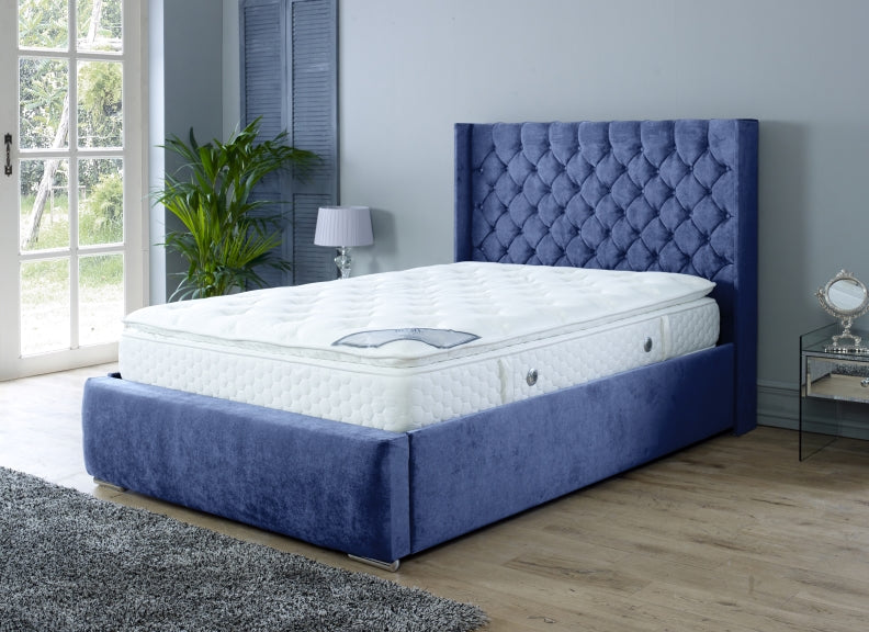 Rosalyn Velvet Bedframe – Upholstered in Naples Fabric with Optional Ottoman Storage
