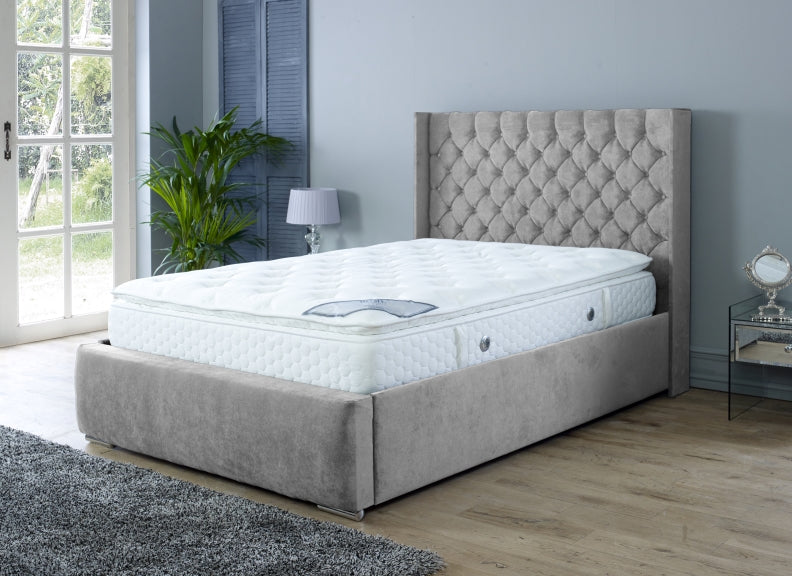 Rosalyn Velvet Bedframe – Upholstered in Naples Fabric with Optional Ottoman Storage