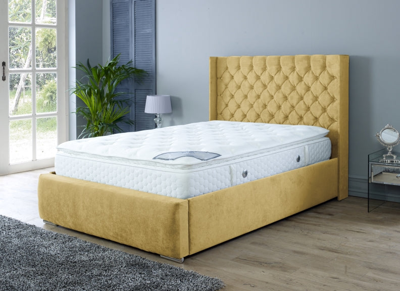 Rosalyn Velvet Bedframe – Upholstered in Naples Fabric with Optional Ottoman Storage