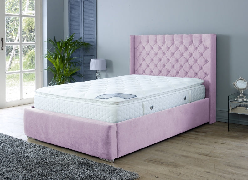 Rosalyn Velvet Bedframe – Upholstered in Naples Fabric with Optional Ottoman Storage