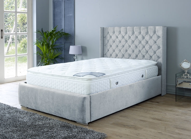 Rosalyn Velvet Bedframe – Upholstered in Naples Fabric with Optional Ottoman Storage