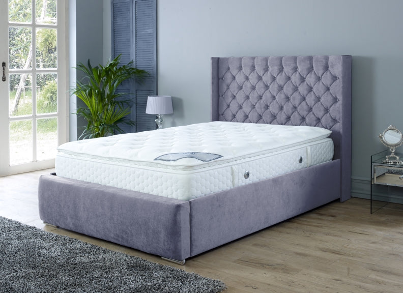 Rosalyn Velvet Bedframe – Upholstered in Naples Fabric with Optional Ottoman Storage