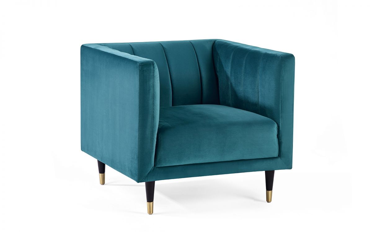 Salma Scalloped Back Chair - Teal | Luxurious Velvet Chair with Brass Tip Legs