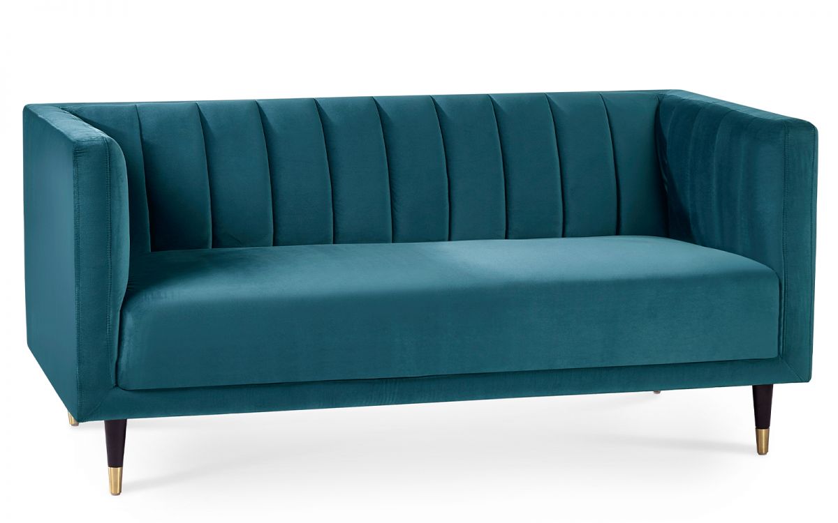 Salma Scalloped Back 2 Seater - Teal | Elegant Velvet Sofa with Brass Tip Legs