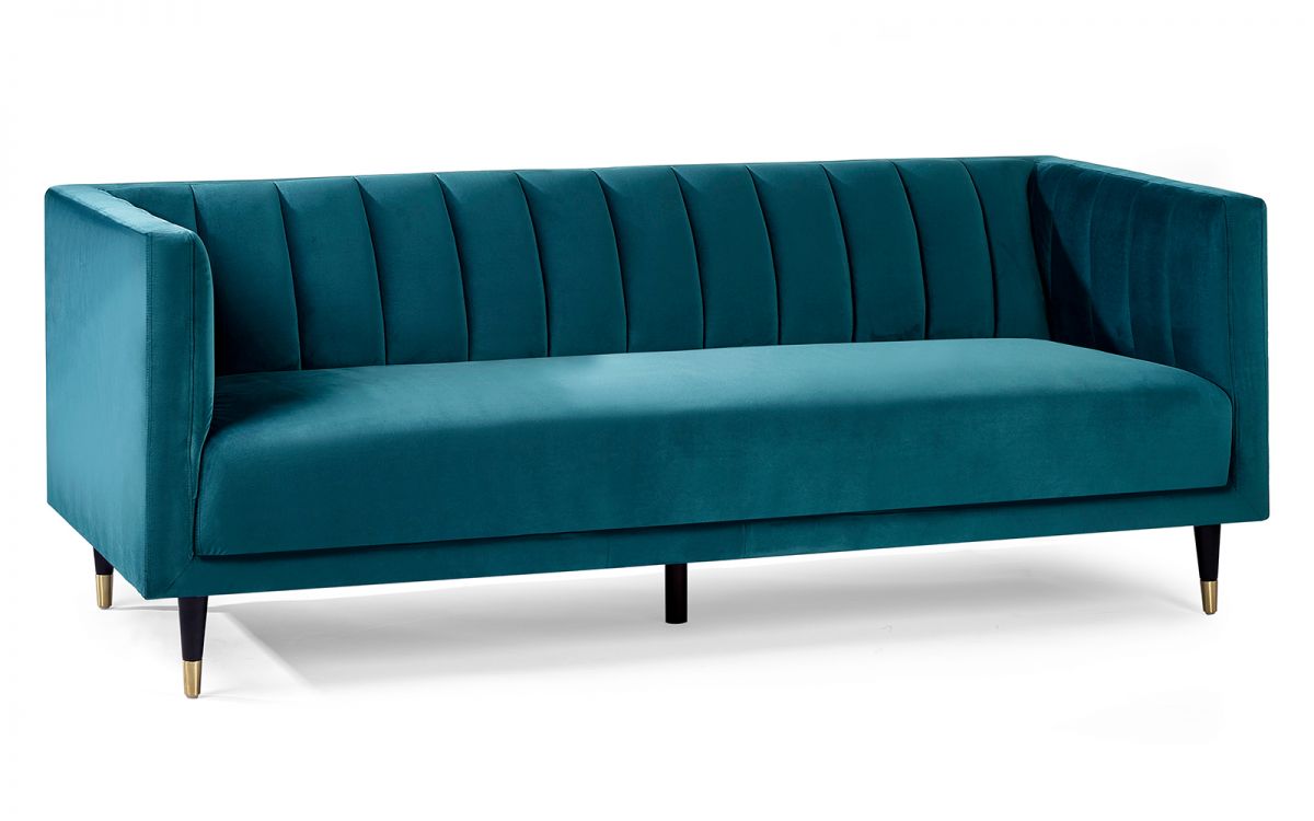 Salma Scalloped Back 3 Seater - Teal | Luxurious Velvet Sofa with Brass Tip Legs