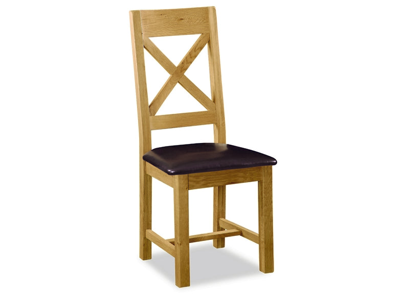 Set Of Two Salisbury Oak X-Back Dining Chairs W/PU Seat