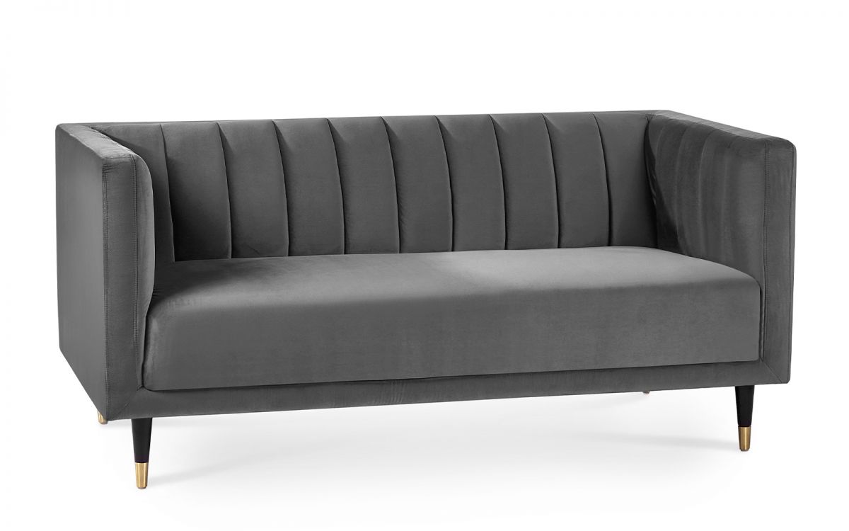 Salma Scalloped Back 2 Seater - Grey | Stylish Velvet Sofa with Brass Tip Legs