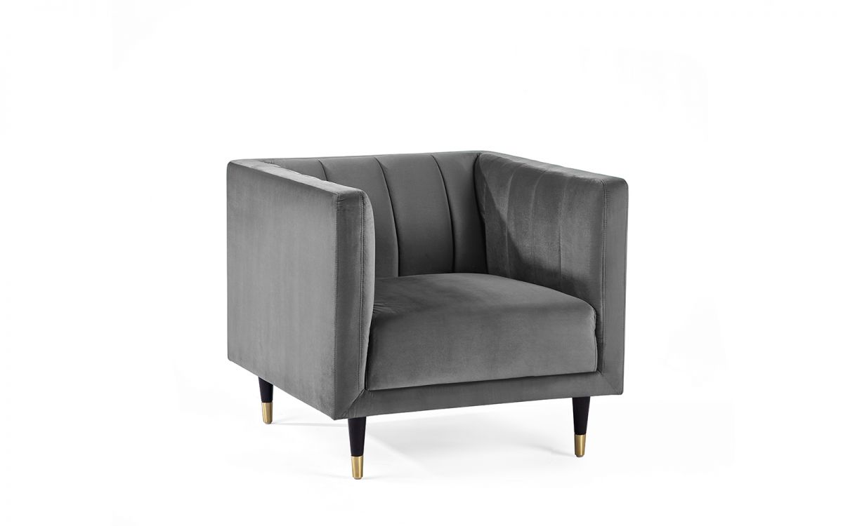 Salma Scalloped Back Chair - Grey | Stylish Velvet Chair with Brass Tip Legs